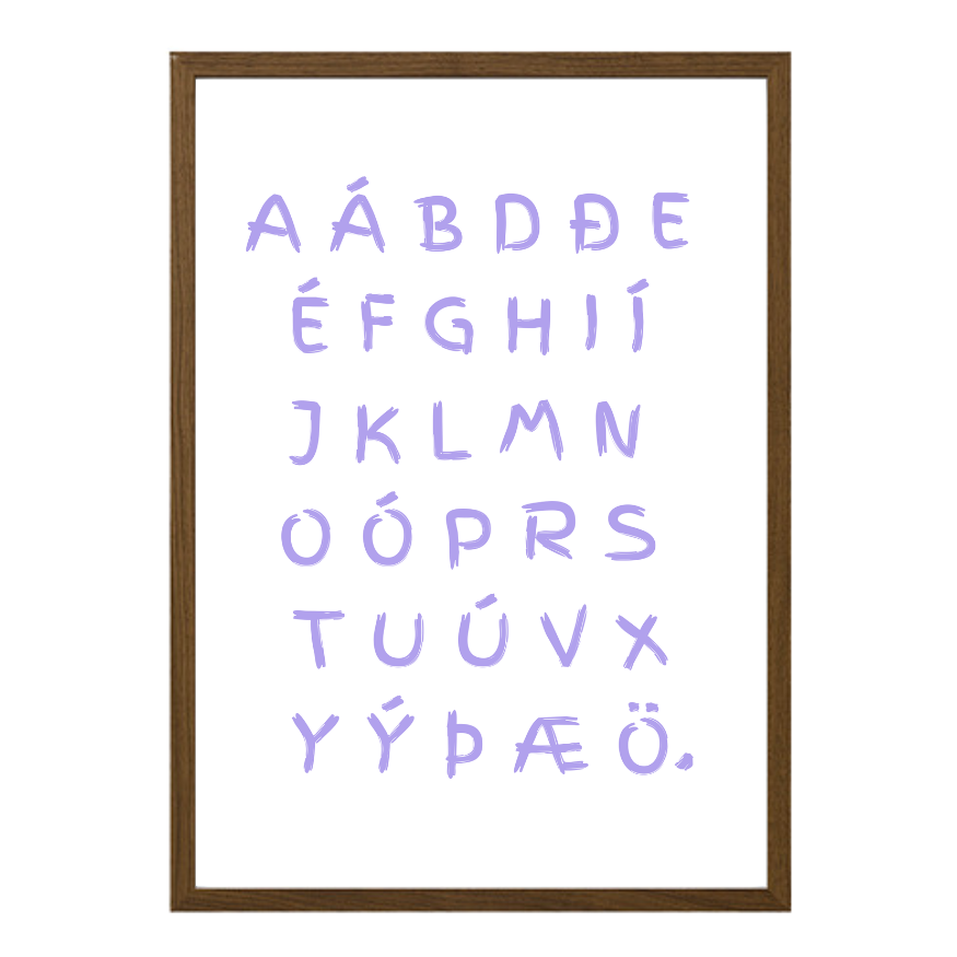 íslenska stafrófið í fjólubláum lit