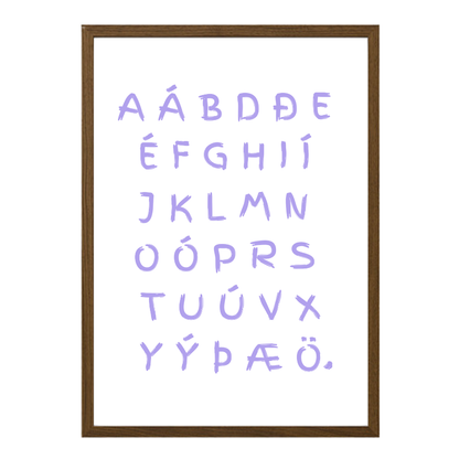 íslenska stafrófið í fjólubláum lit