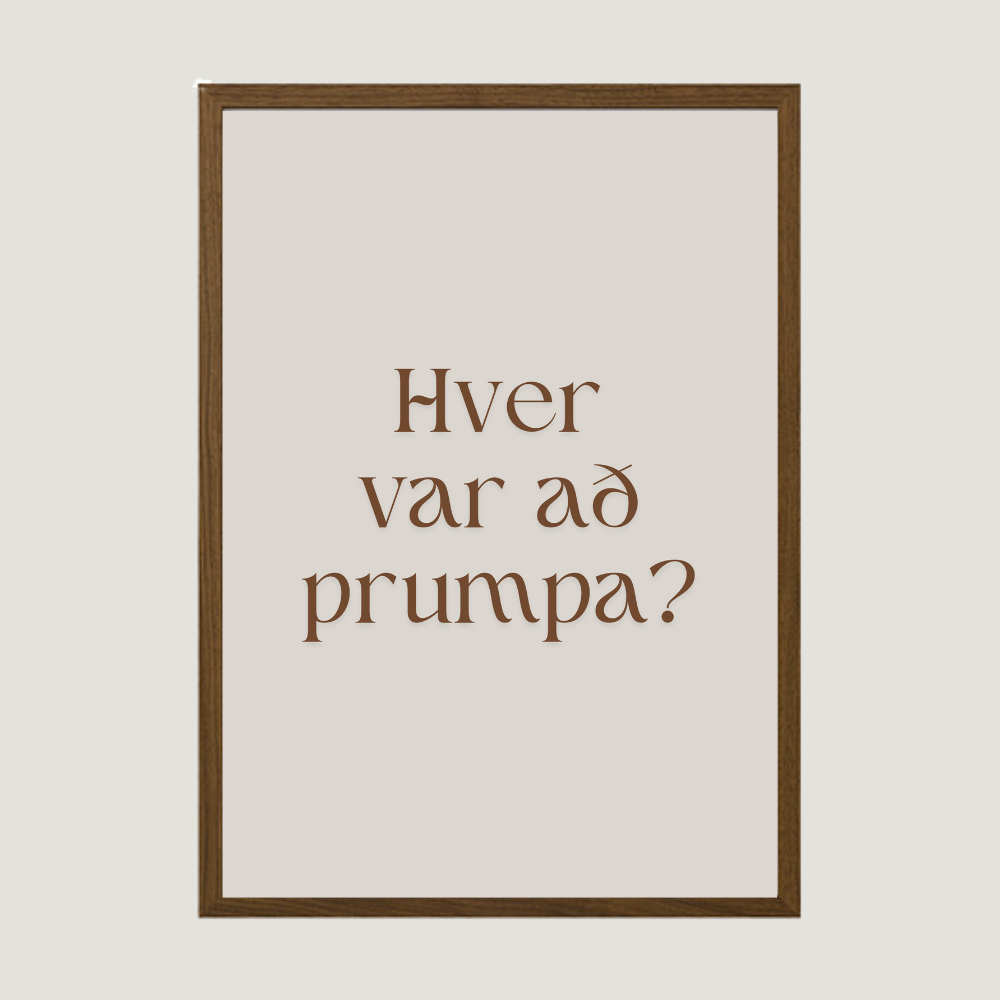 Hver var að prumpa? íslenskt veggspjald með texta