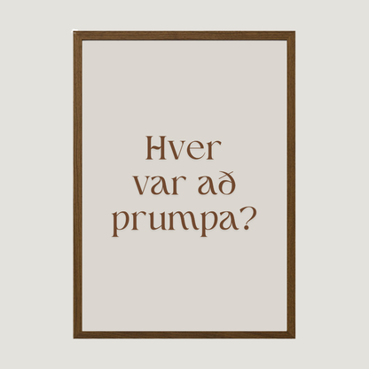 Hver var að prumpa? íslenskt veggspjald með texta