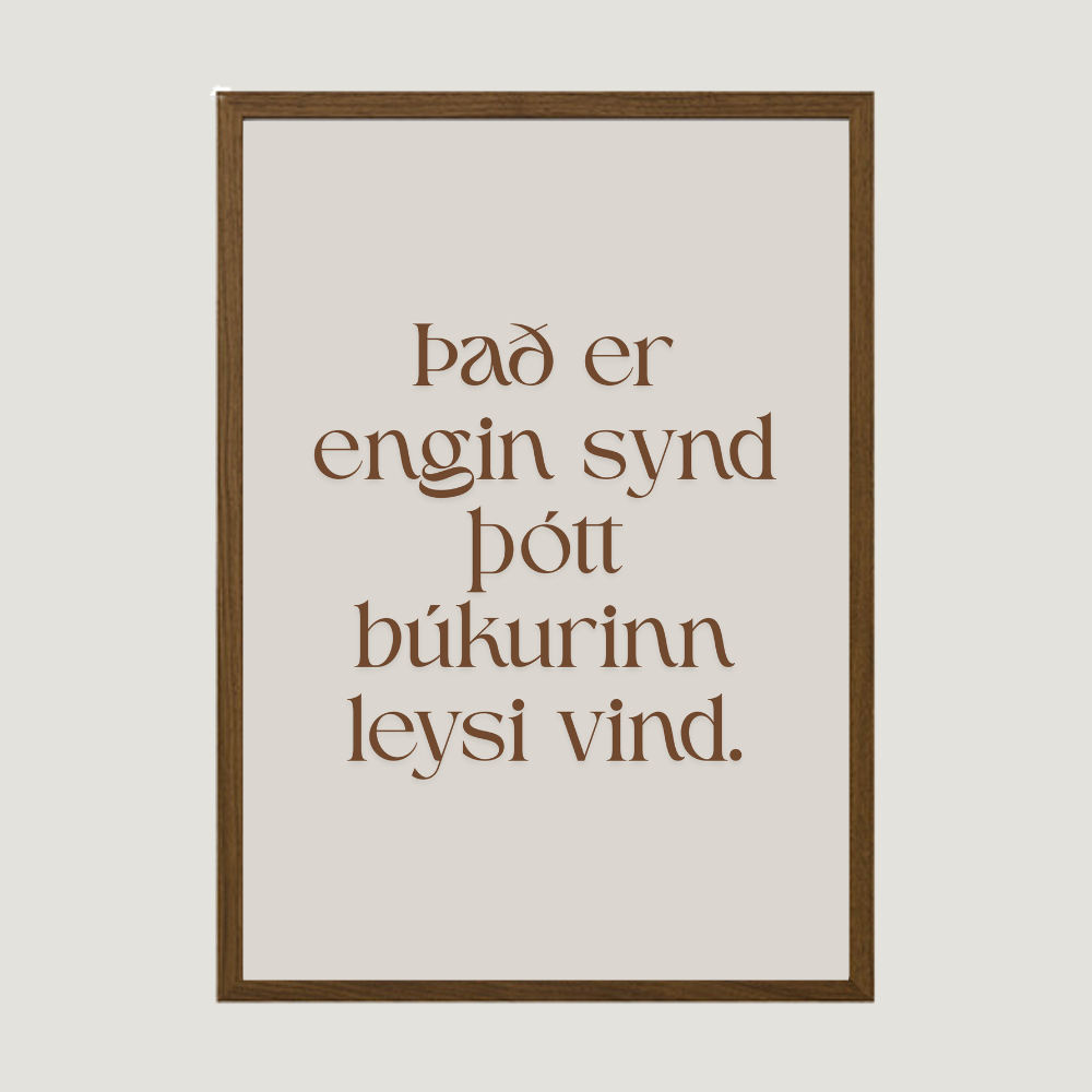 Það er engin synd þótt búkurinn leysi vind. Íslenskt veggspjald með texta