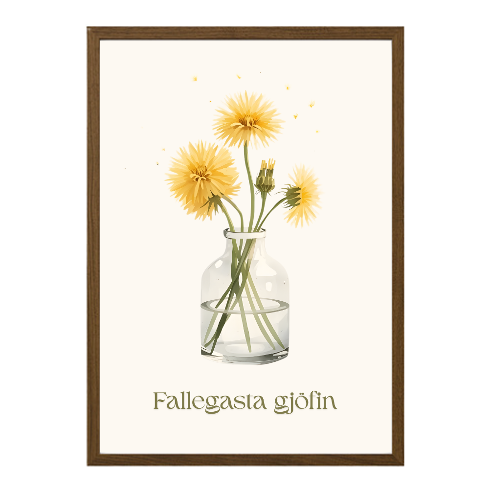 íslenskt plakat með fíflum falleg gjöf