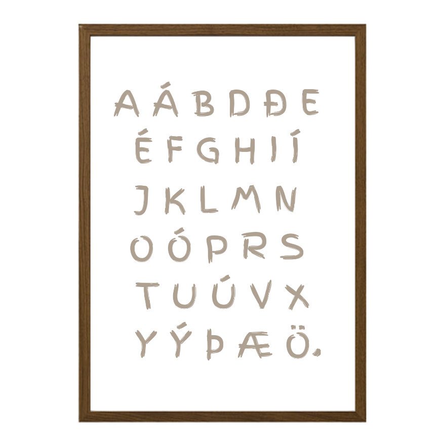 Stafrófsplakat sem sýnir allt íslenska stafrófið
