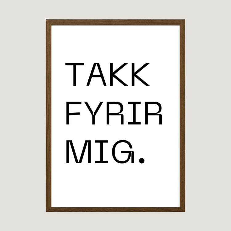 Takk fyrir mig plakat með texta