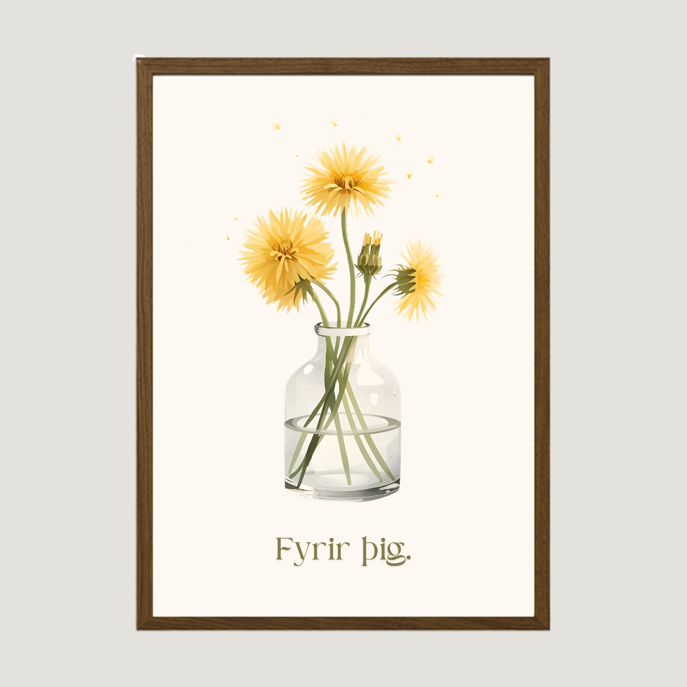 fíflar plakat íslenskt veggspjald með fíflum í glasi