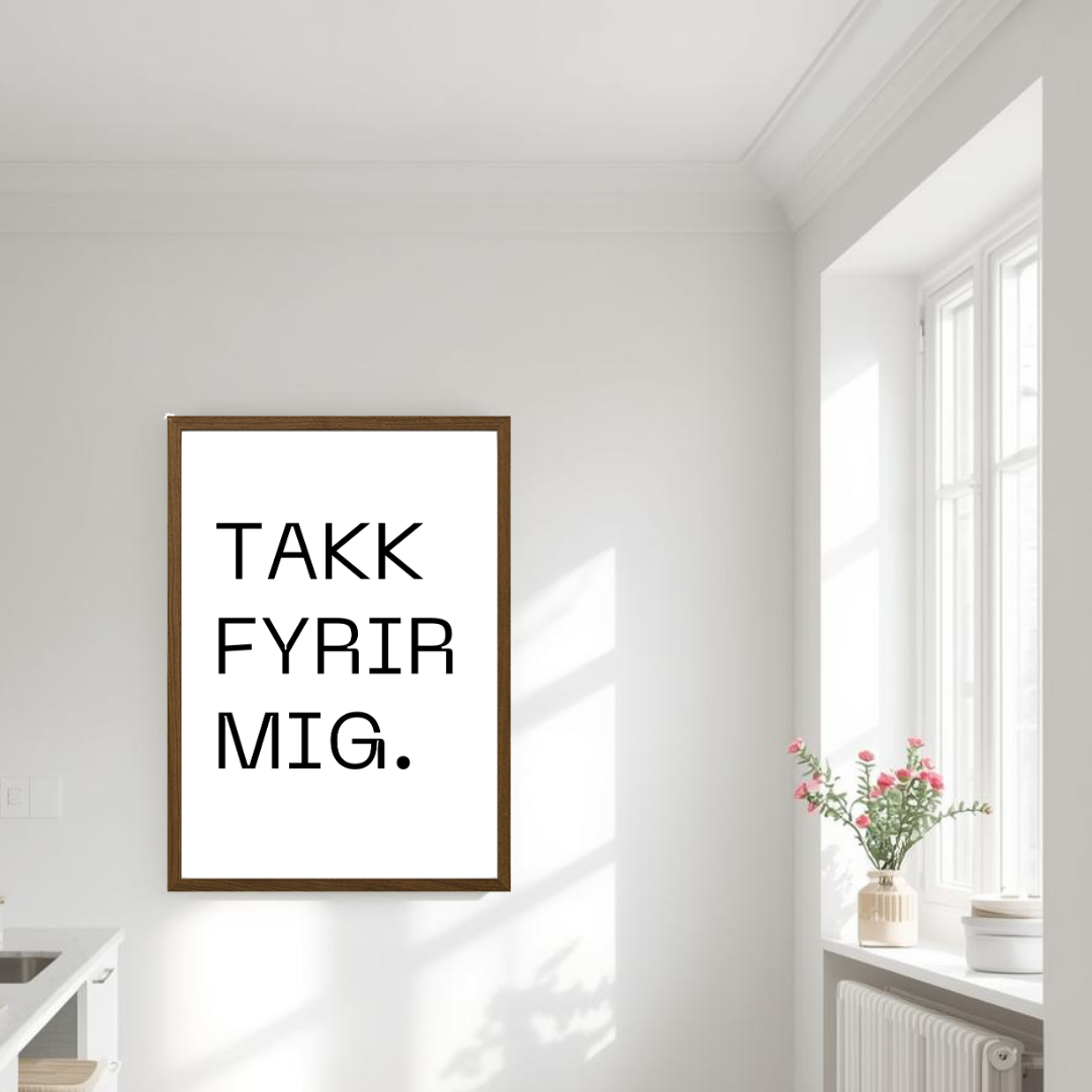 islenskt plakat minimialiskt sem segir takk fyrir mig
