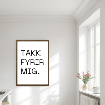 islenskt plakat minimialiskt sem segir takk fyrir mig