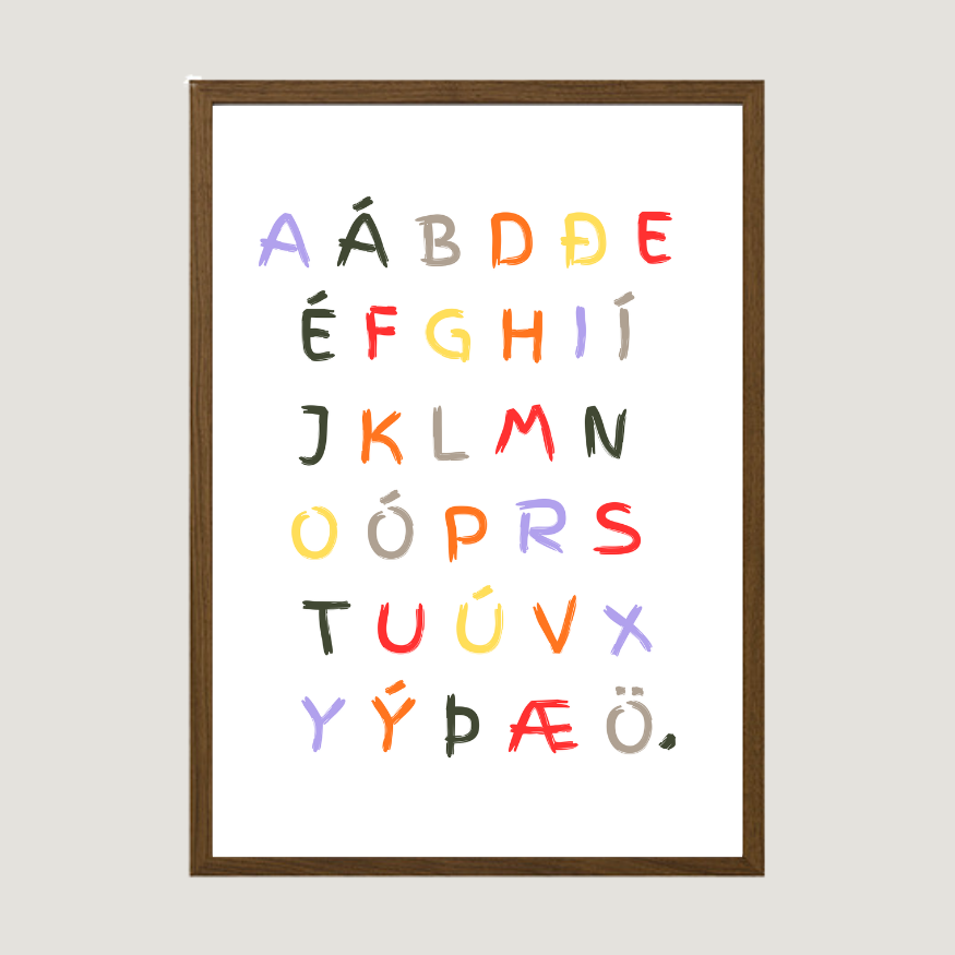 Íslenska stafrófið plakat prentað á hágæða pappír