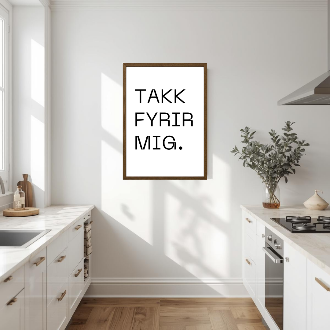 íslenskt plaggat sem segir Takk fyrir mig